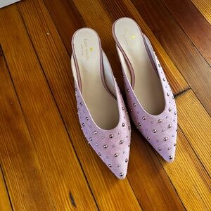 NWOT Kate Spade pink suede kitten heel mules